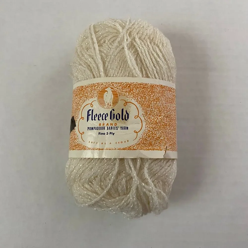 Fleece Gold Pompadour Babies Yarn Skein Cream White Virgin Wool Rayon Vintage